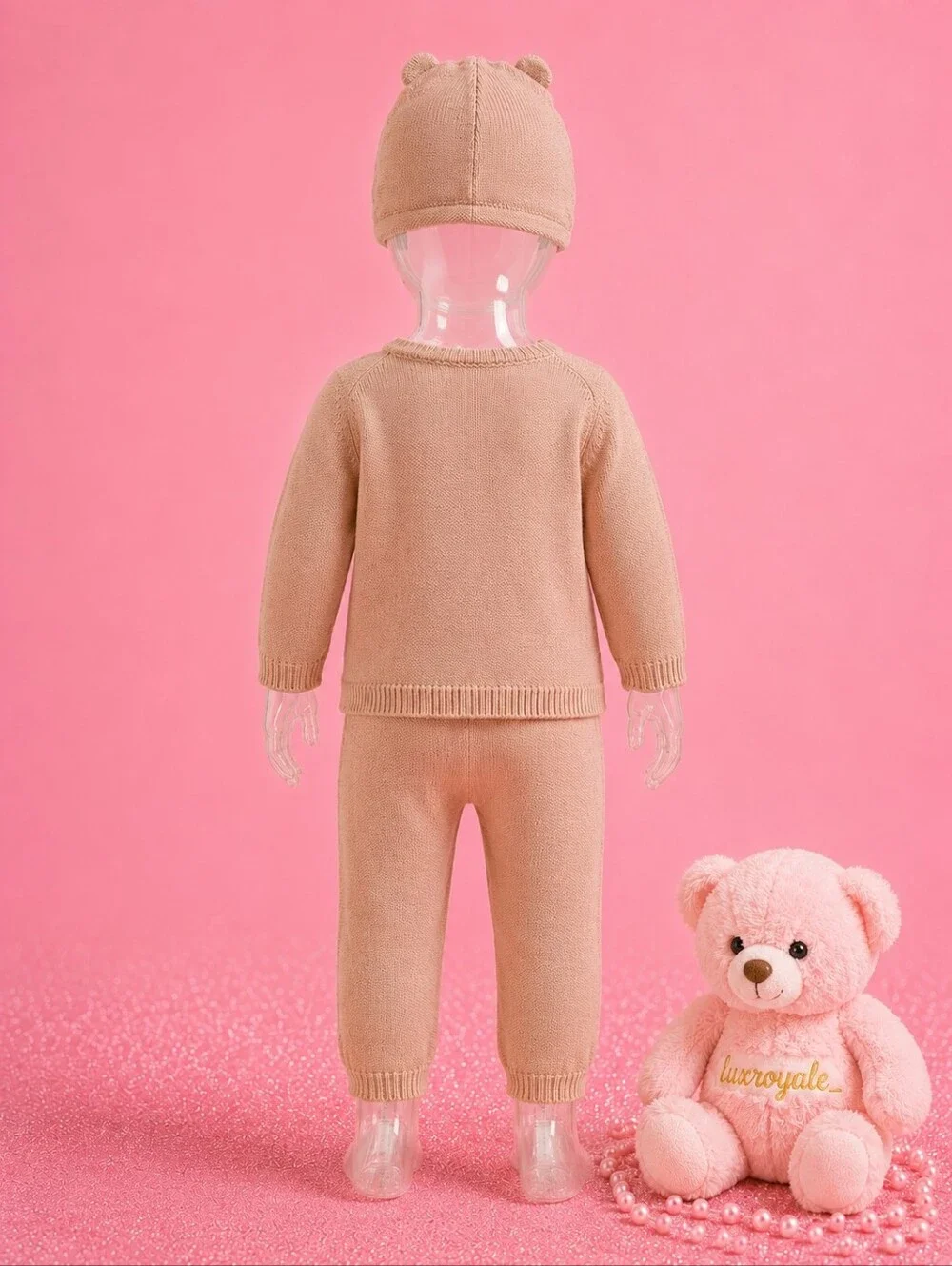 Little Lass by Bealls Baby Girl Knit Sweater Set 12 Months Bear Hat 3 Piece Outf